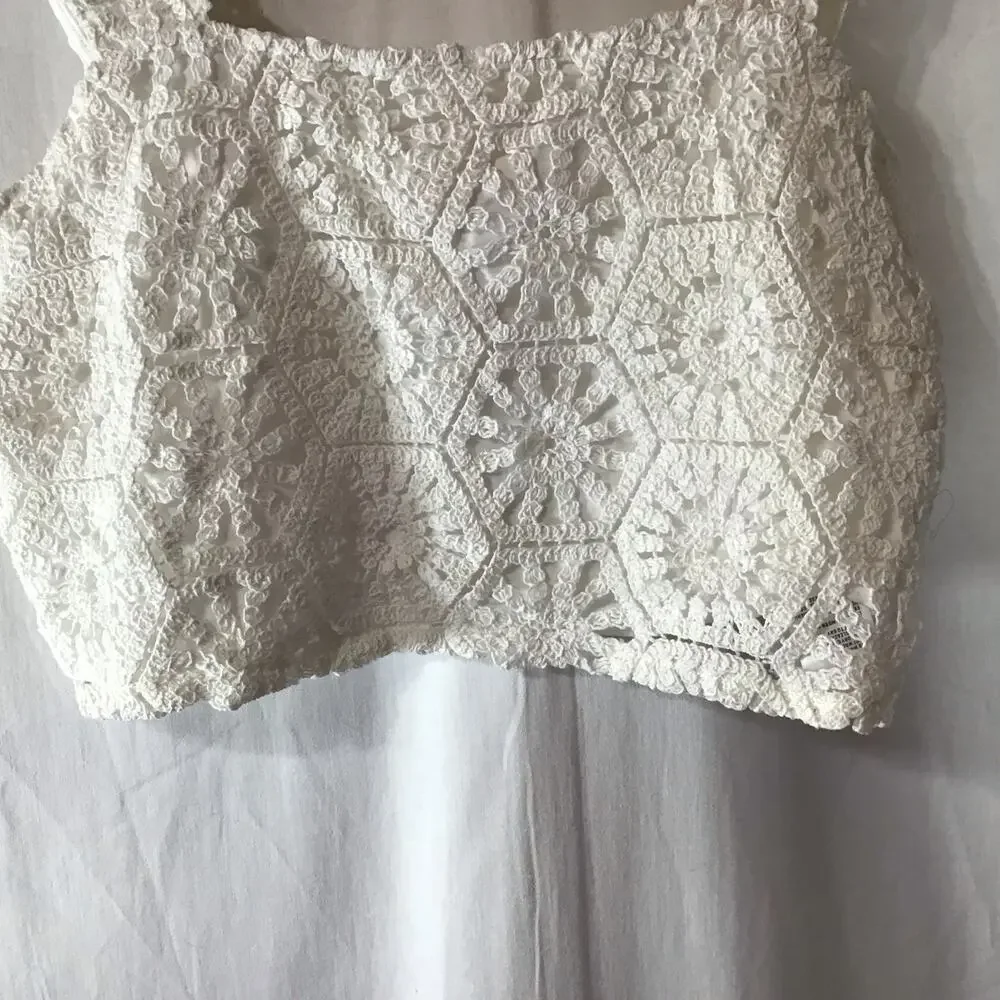 NWT Audrey Parks x Francesca's White Square Neck Crochet Boho Festival Top XL